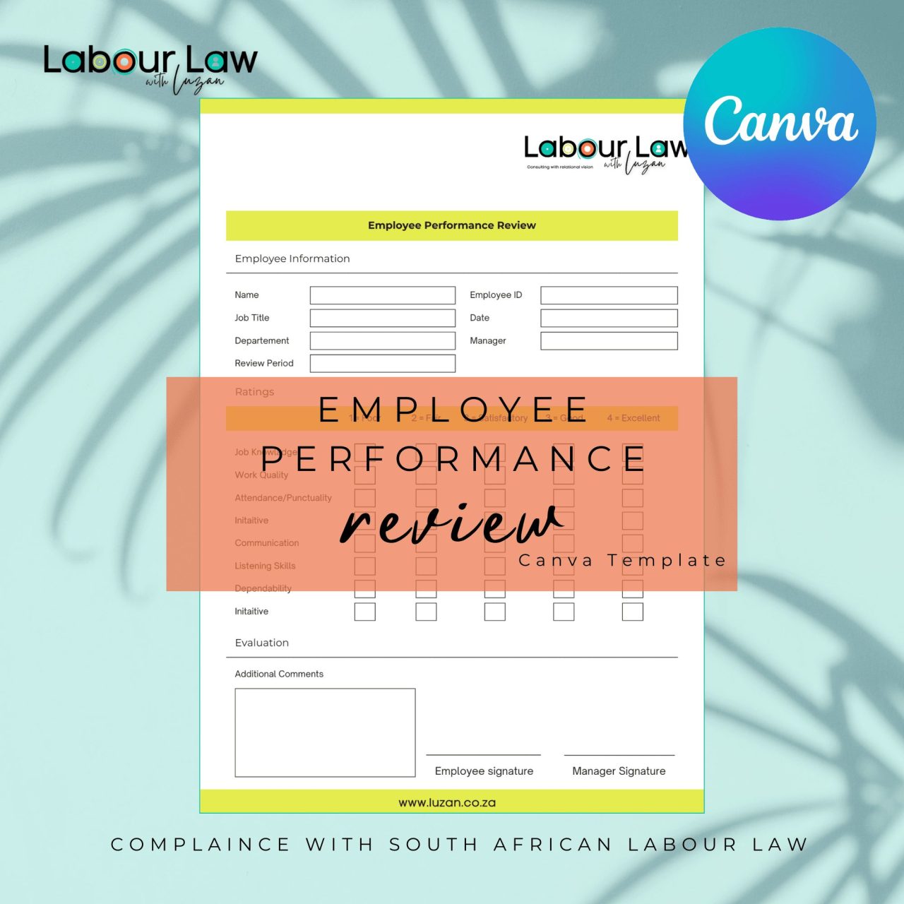 Labour Law with Luzan Employee Performance Review Template Canva